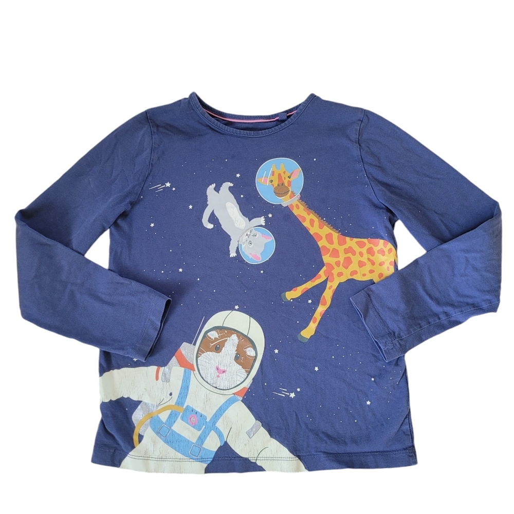 Mini Boden Blue Long Sleeve Tee with Astronaut Animal Print